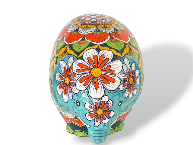 Handmade Italian Ceramic Elephant – Colorful Floral Sculpture from Deruta